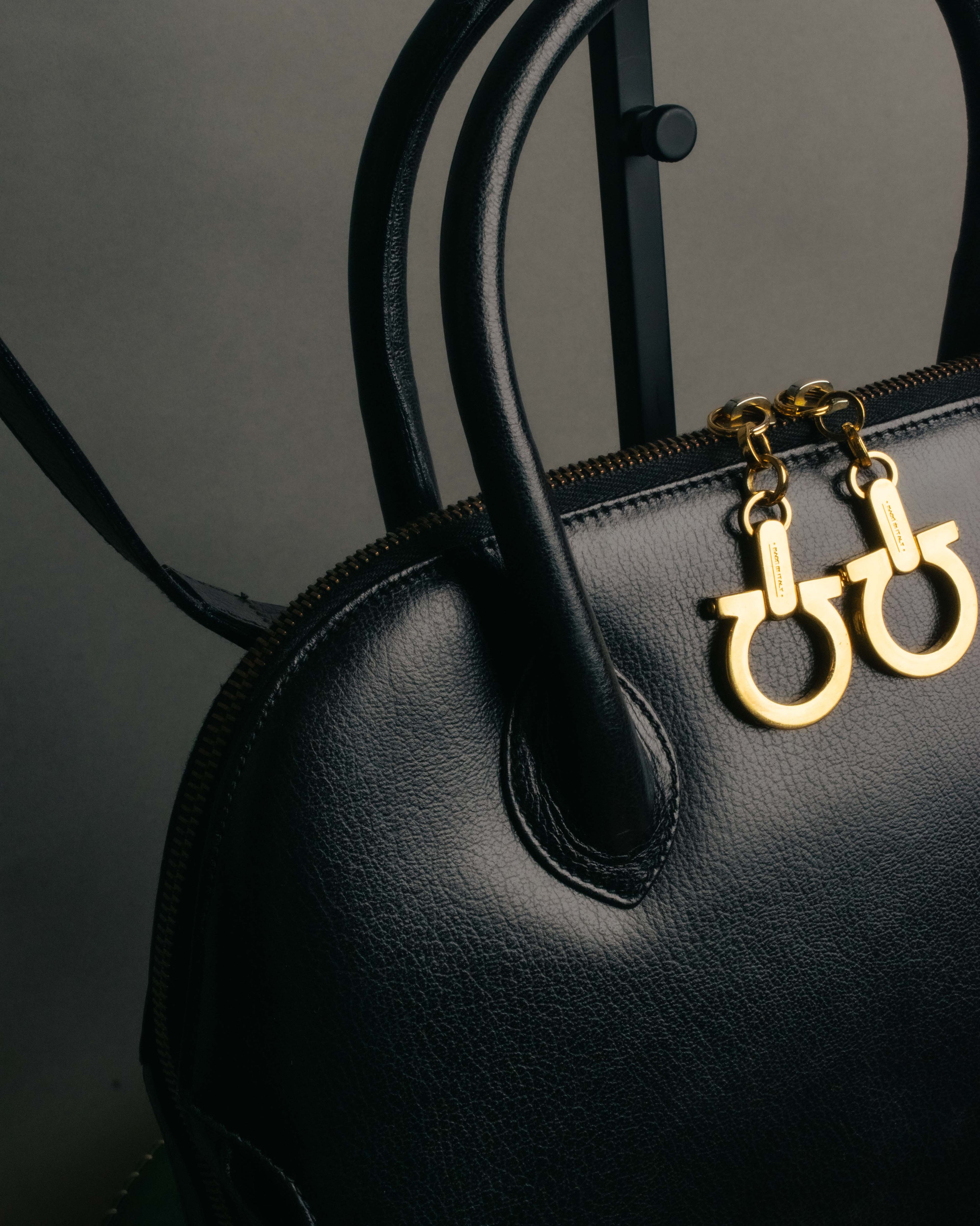 "Salvatore Ferragamo" 90's-00's Vintage iconic gancini pebbled leather dome top handle bag