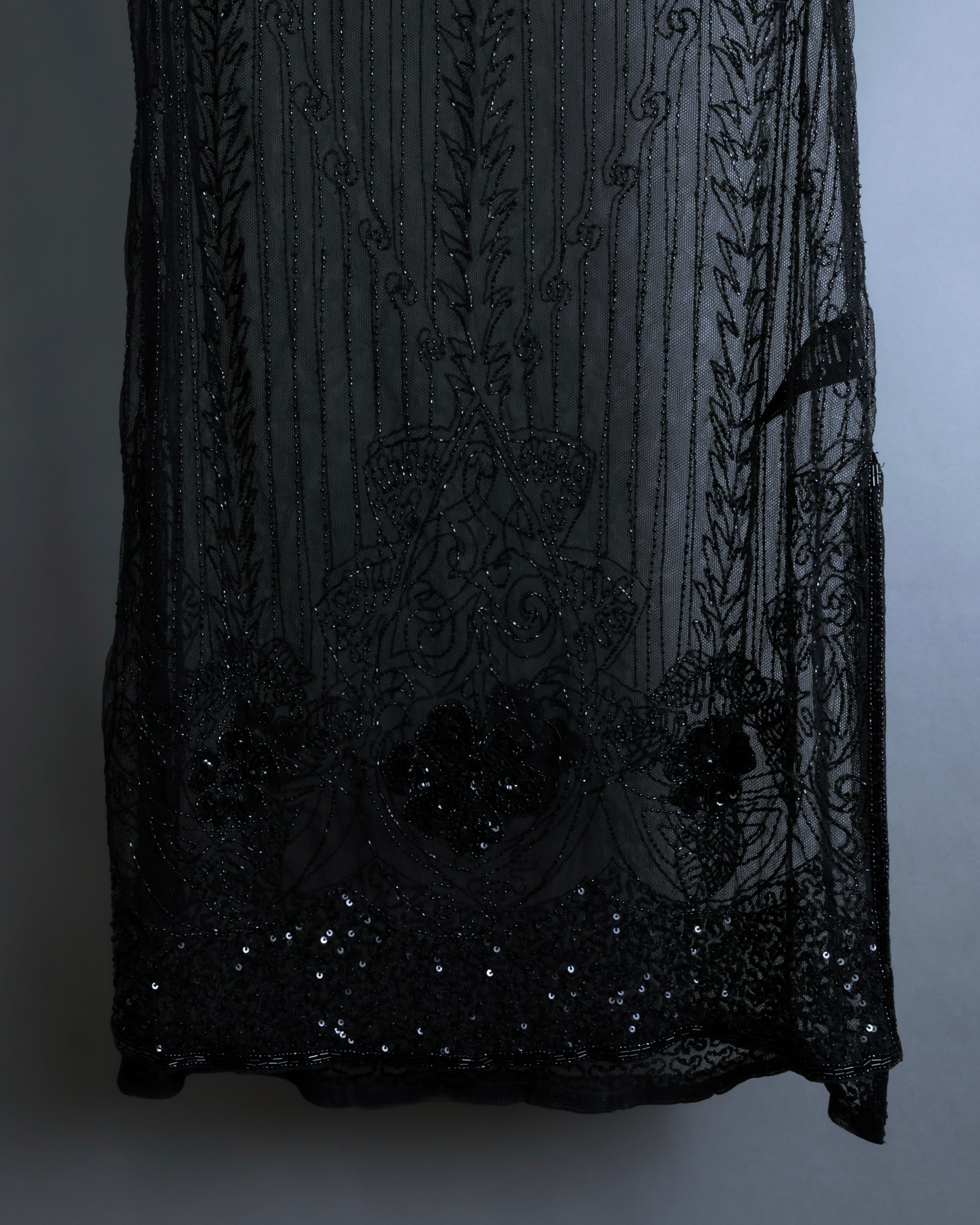 "RRL Ralph Lauren" Sequined beaded plant motif tulle sleeveless dress