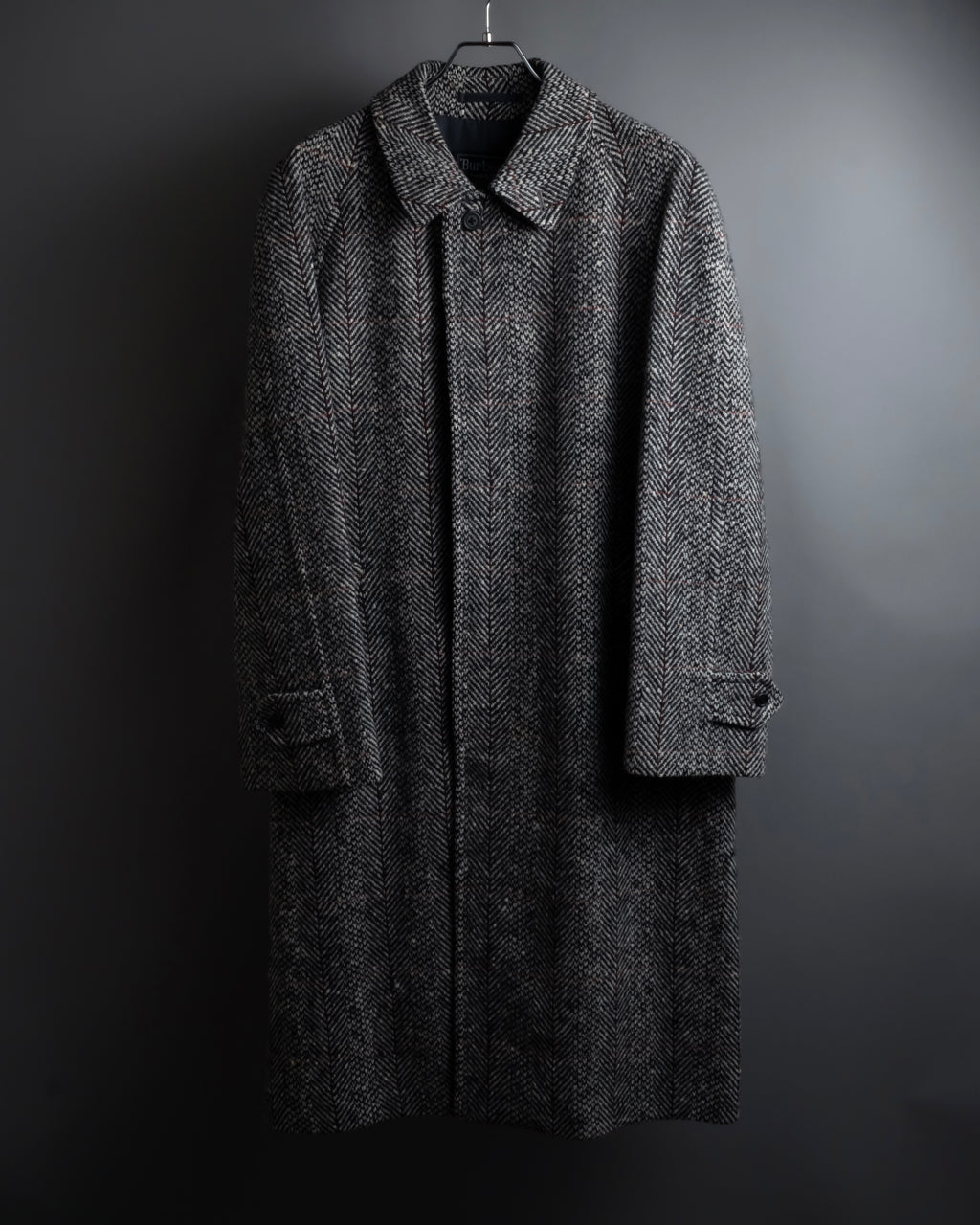 "BURBERRYS" British tweed fly front stand collar coat
