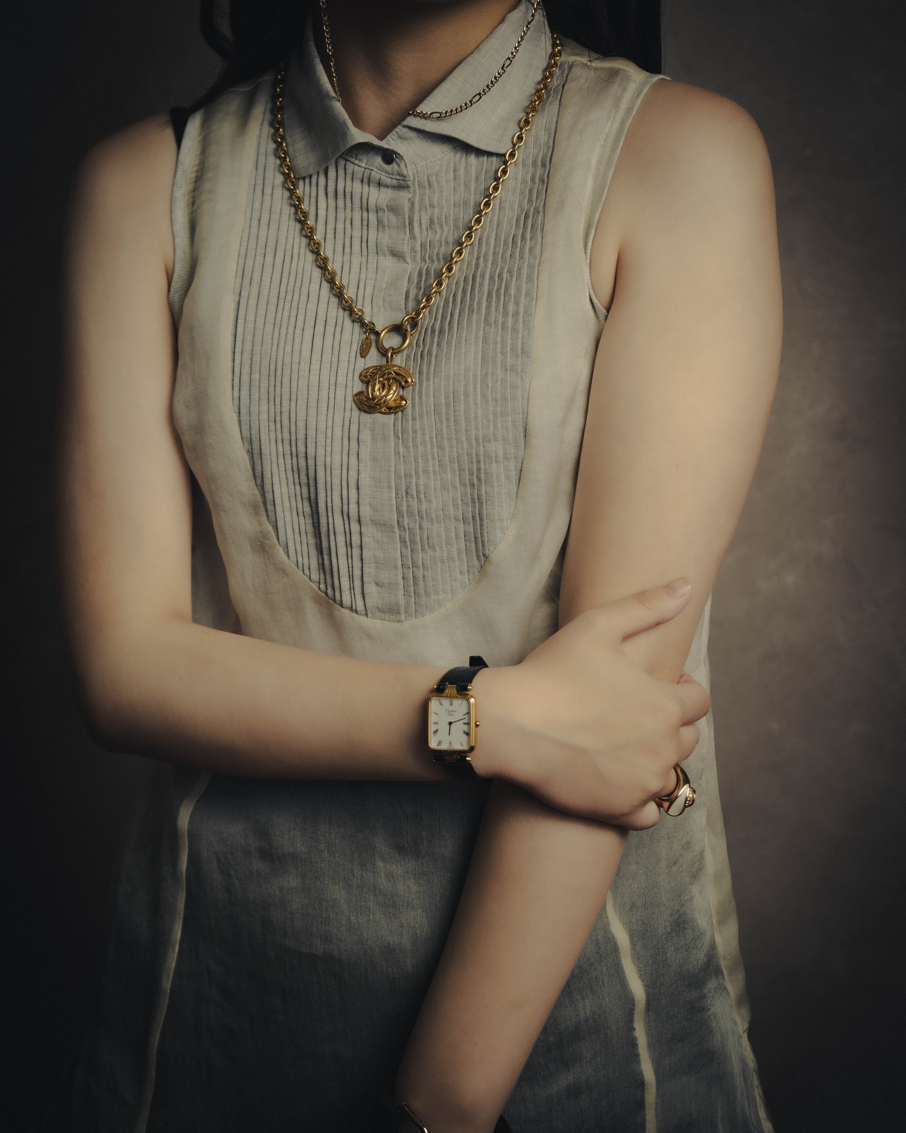 -SPECIAL- “CHANEL” 80’s-90’s Quilted cc pendant chain necklace