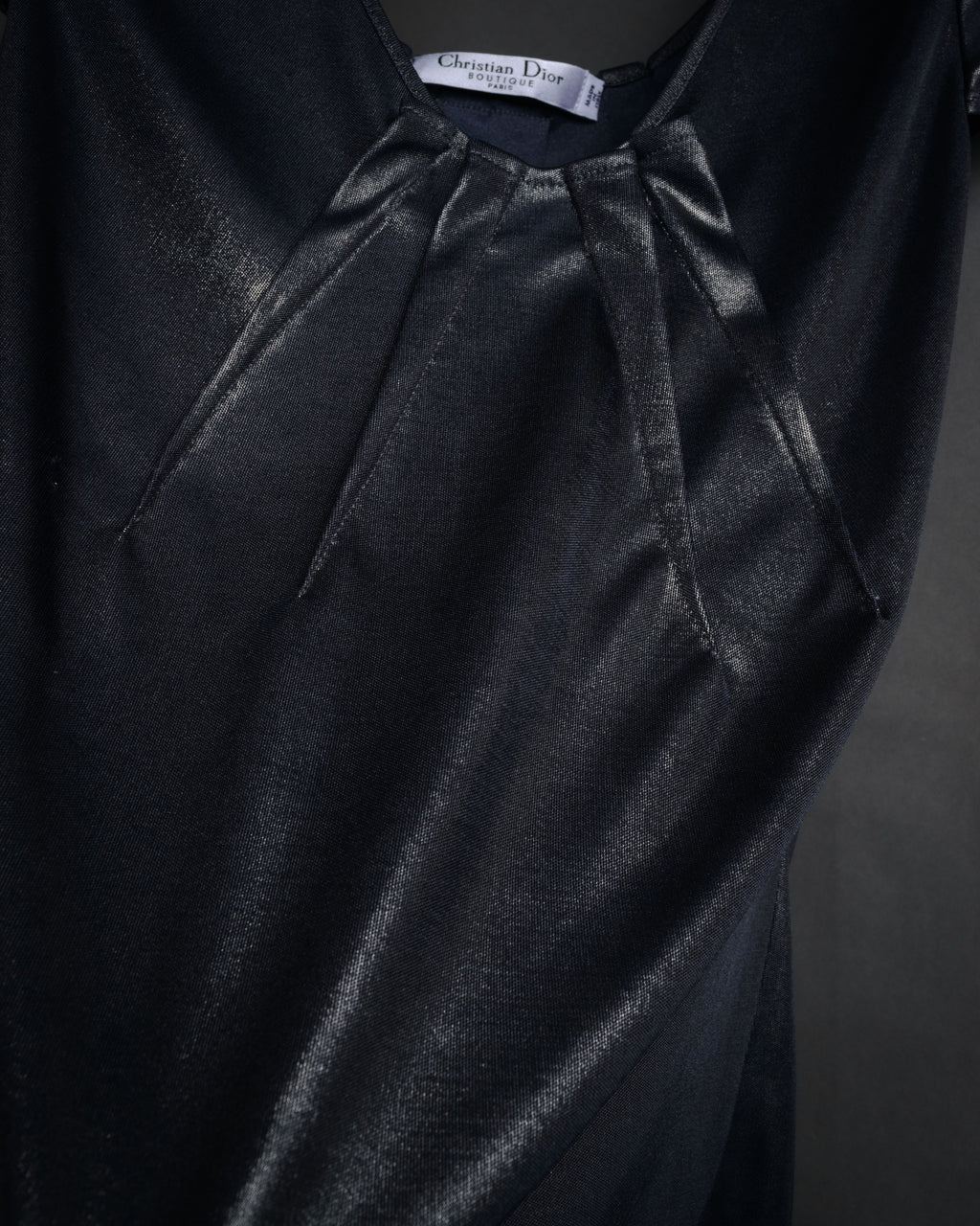 “Christian Dior” 2000’s Metallic draped cap sleeve top