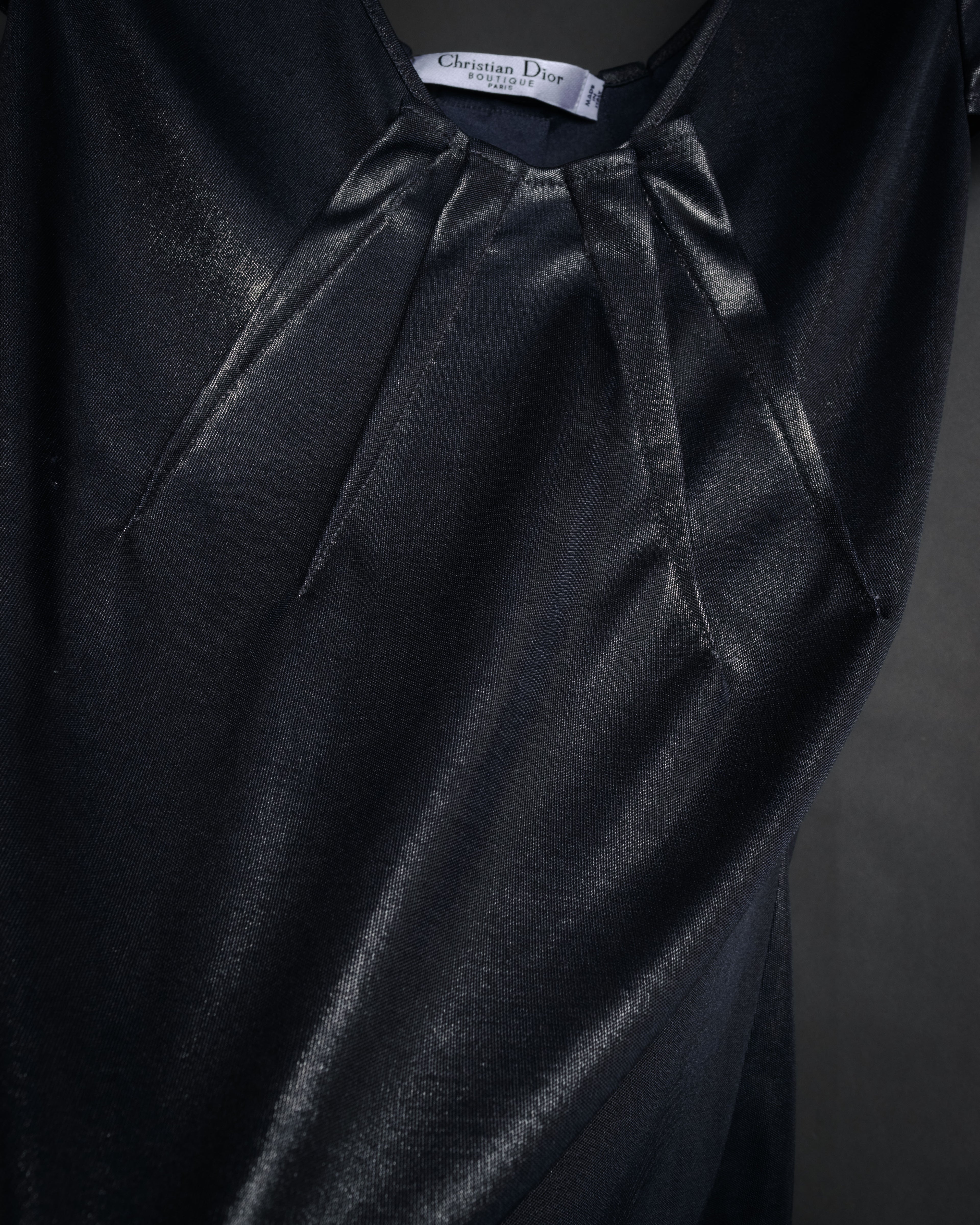 “Christian Dior” 2000’s Metallic draped cap sleeve top