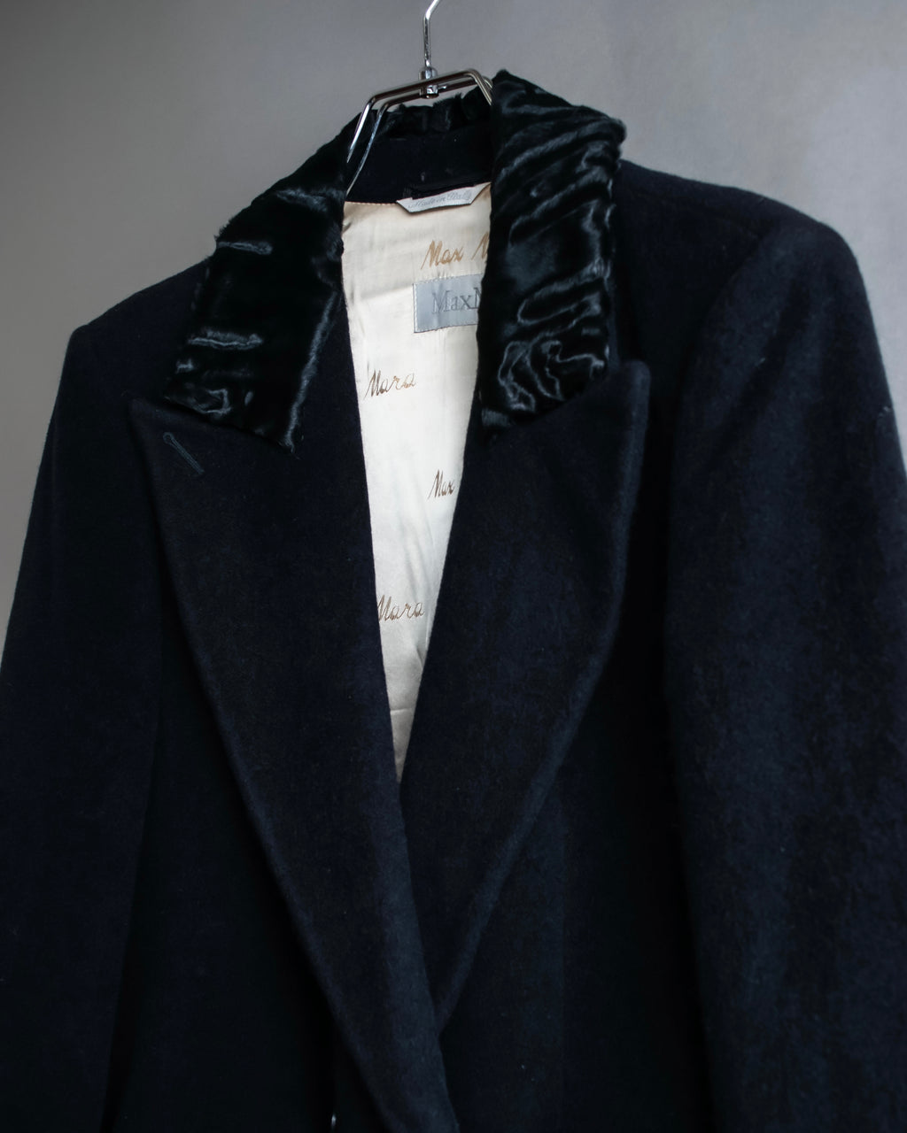 "Max Mara"
 Swakara fer collar oversized wrap style chester coat