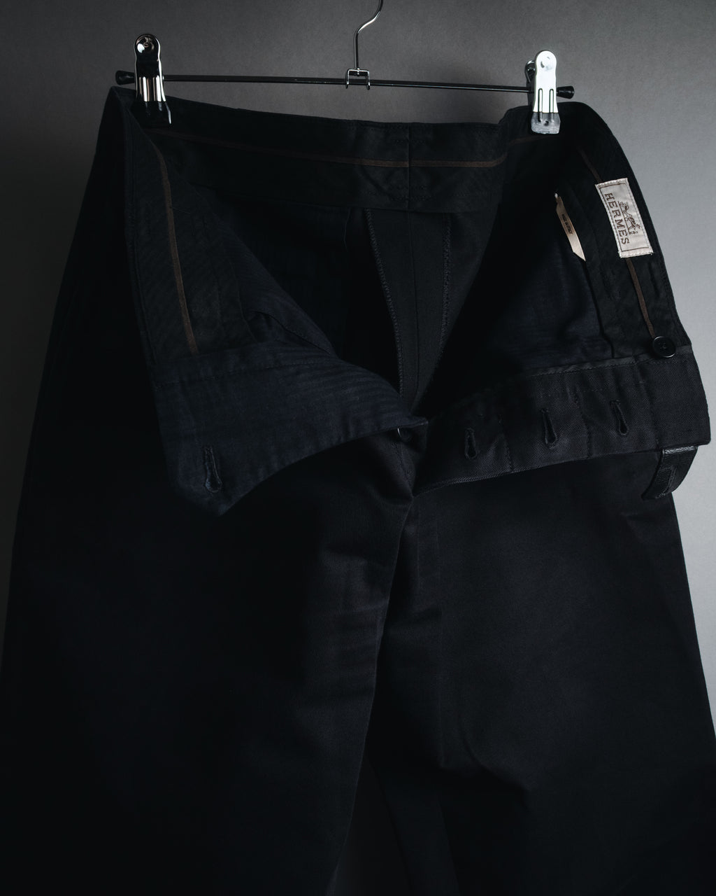 "HERMES" 00’s high density cotton twill lamb leather accents pants