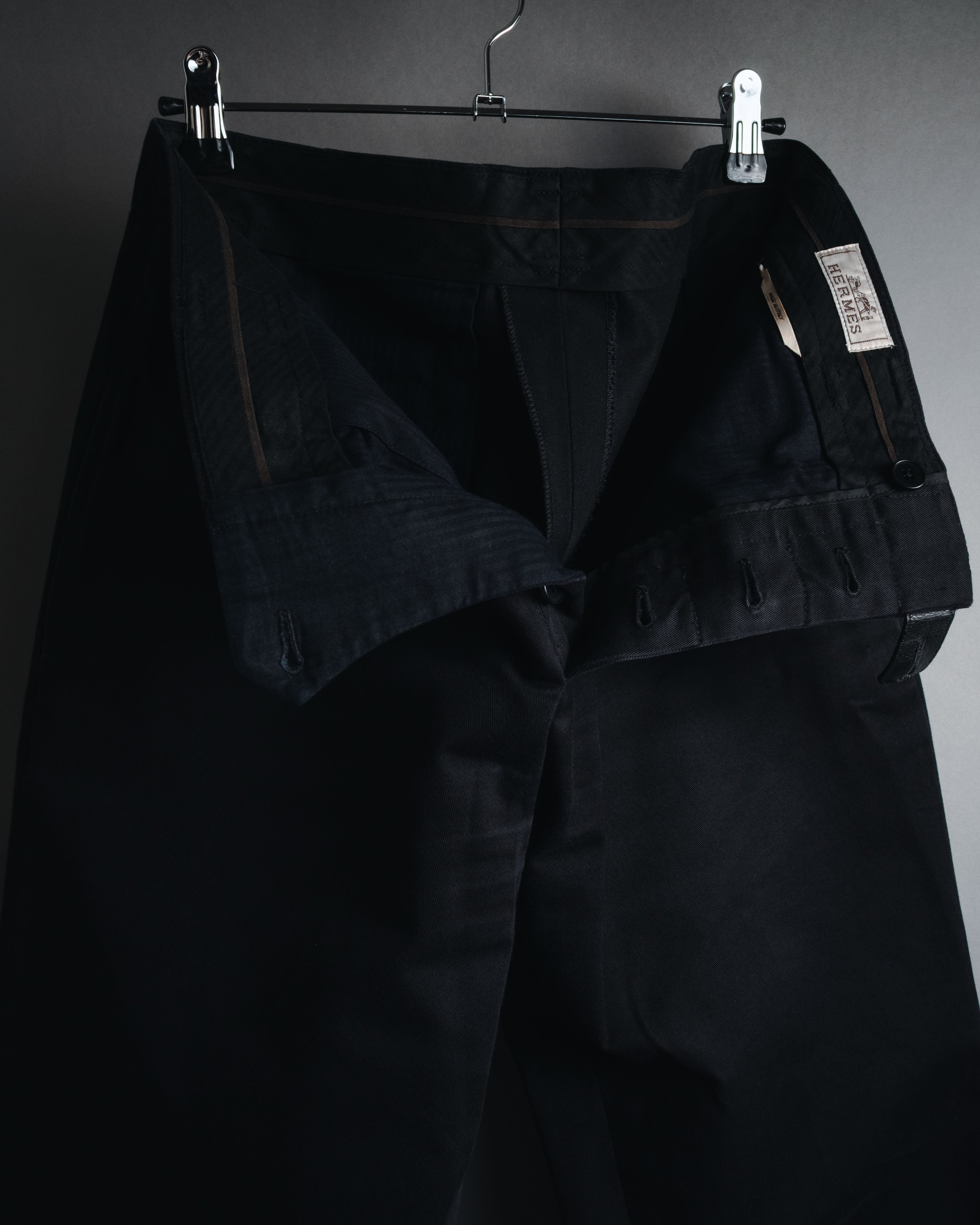 "HERMES" 00’s high density cotton twill lamb leather accents pants