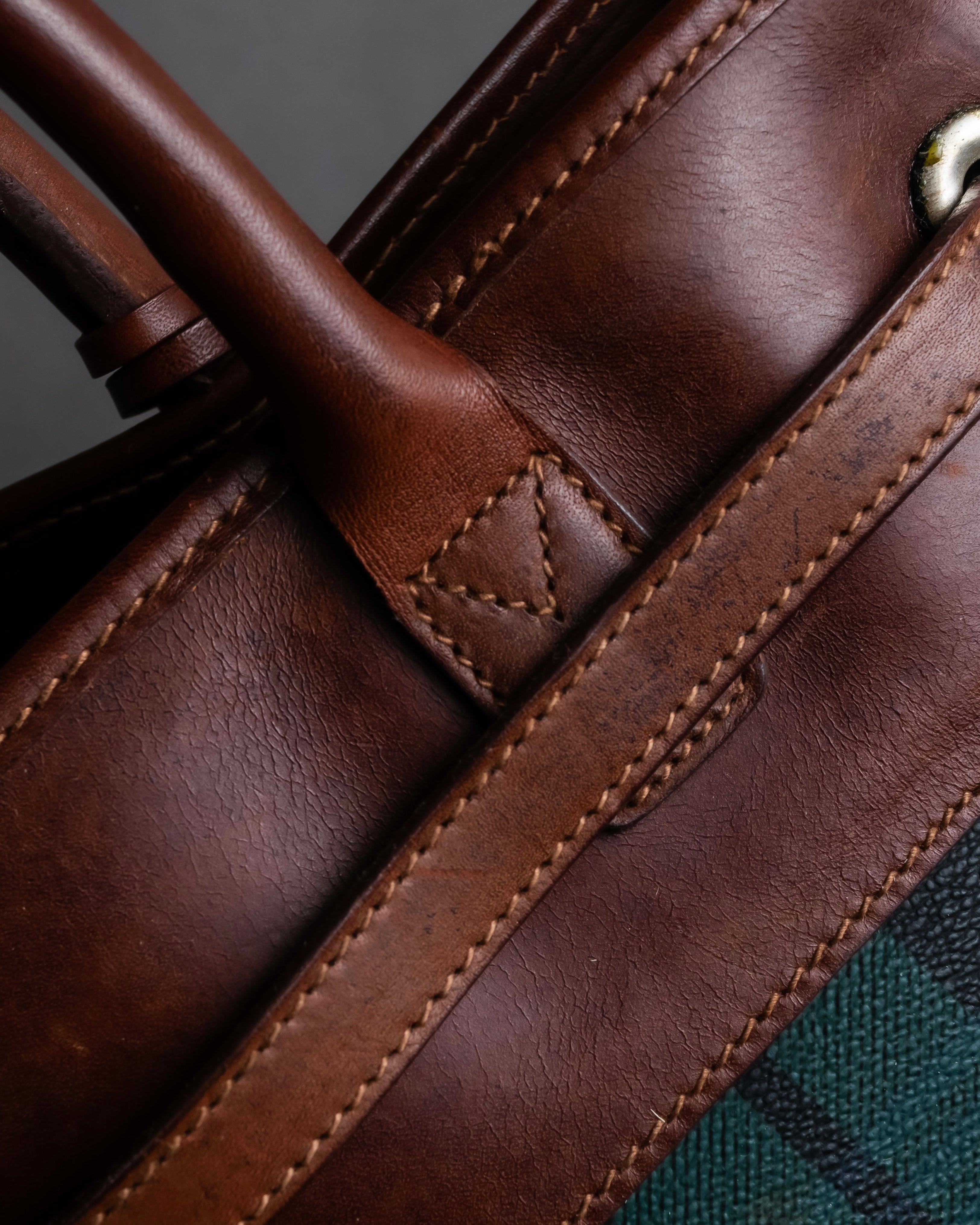 "Ralph Lauren" Blackwatch check canvas leather combination bag