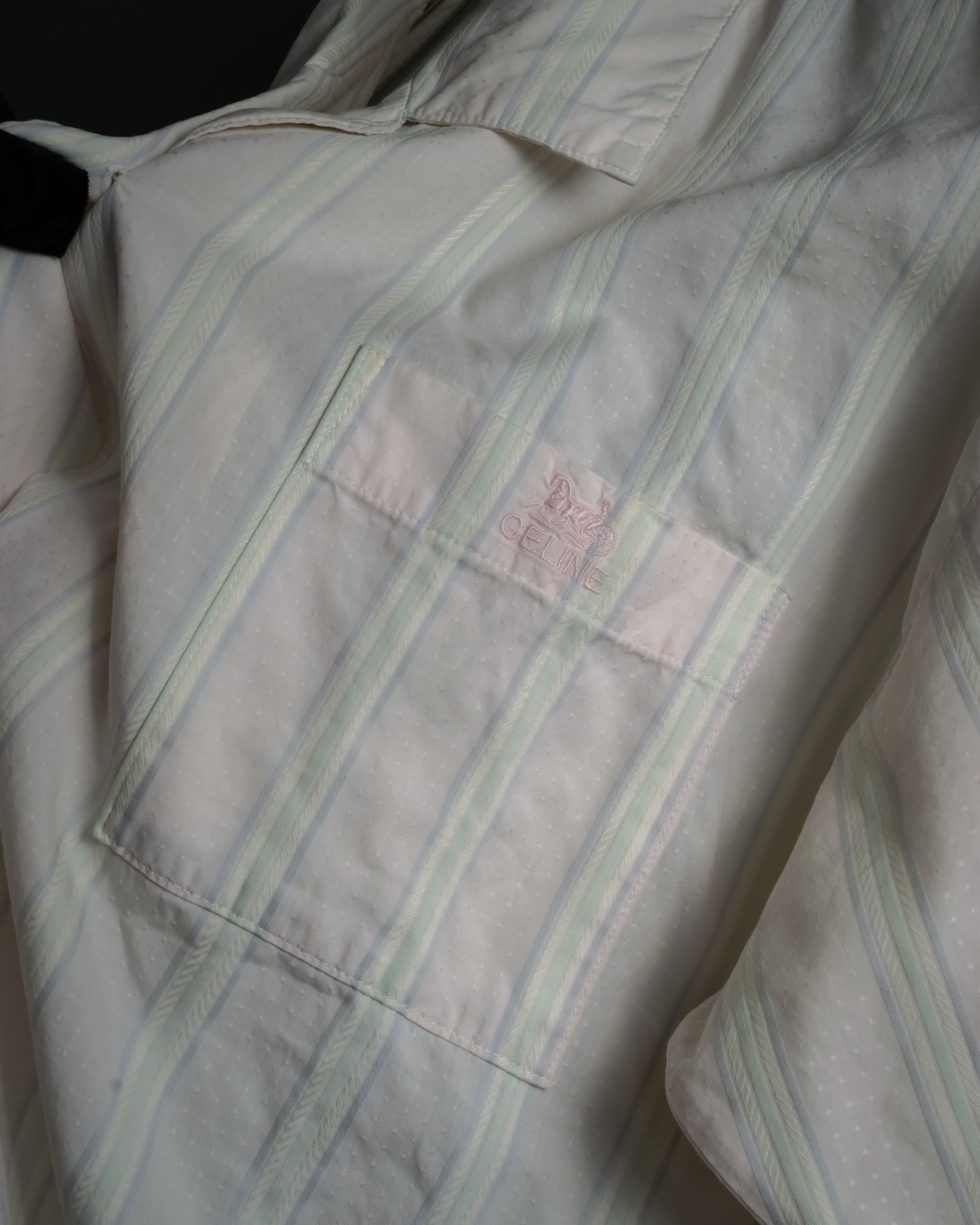 "CELINE" 80’s-90’s Pastel dobby striped pajama shirt