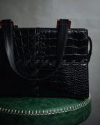 "YVES SAINT LAURENT" 90’s crocodile embossed lace up handbag