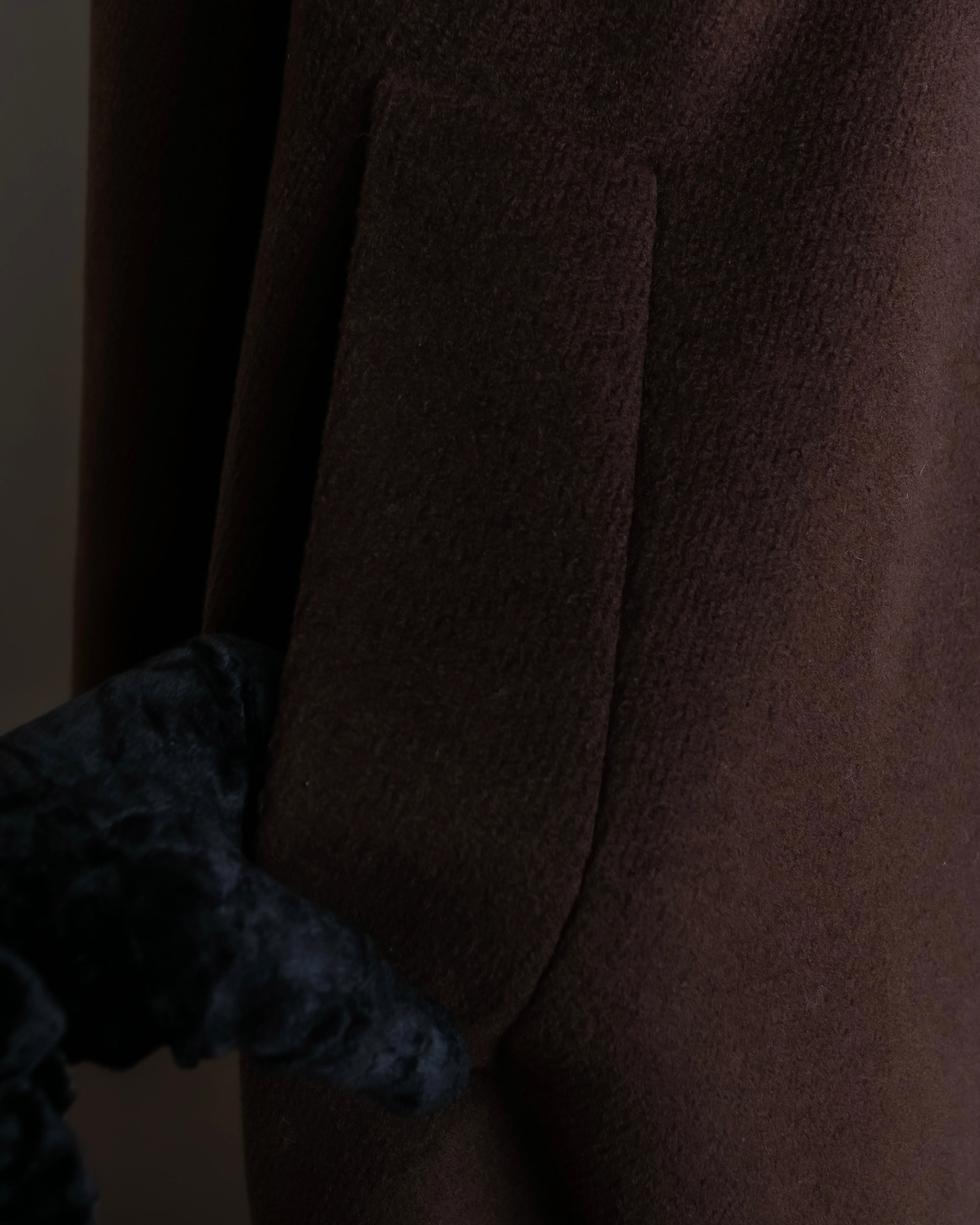 "BURBERRYS" Fly front deep brown soutien collar super long coat