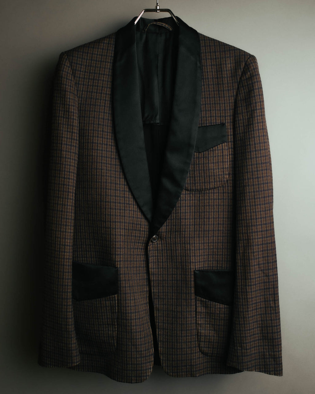 -SPECIAL- "Maison Martin Margiela" 00's Check shawl collar smoking jacket with satin contrast