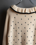 "Christian Dior" Star print frill detail cable knit tunic pullover