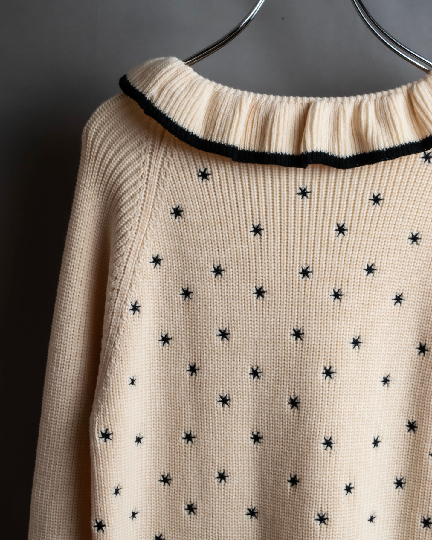 "Christian Dior" Star print frill detail cable knit tunic pullover