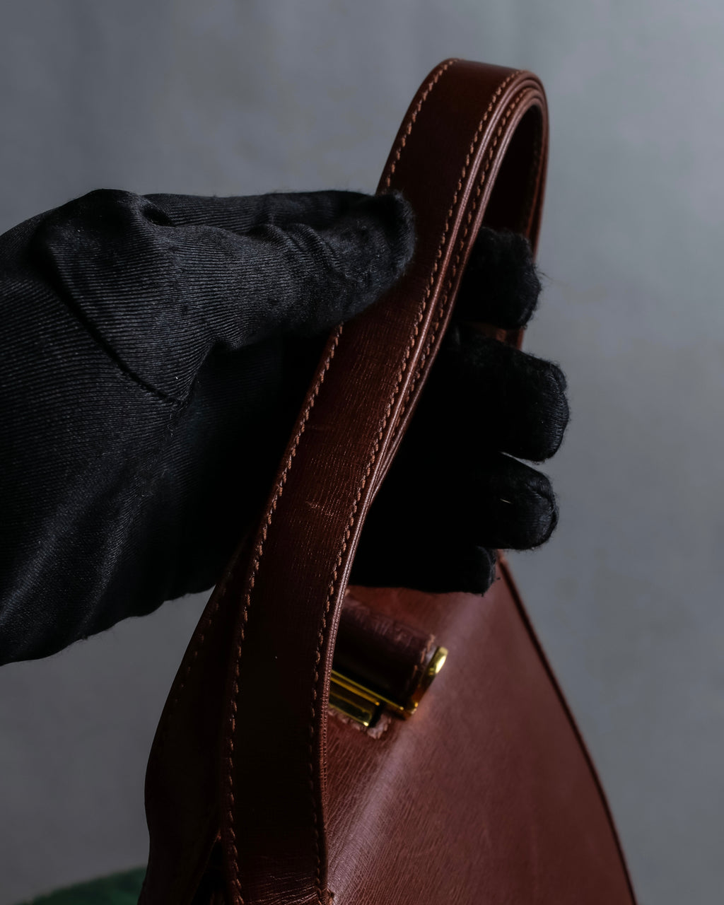 "Salvatore Ferragamo" Half-moon shaped Bordeaux color leather shoulder bag