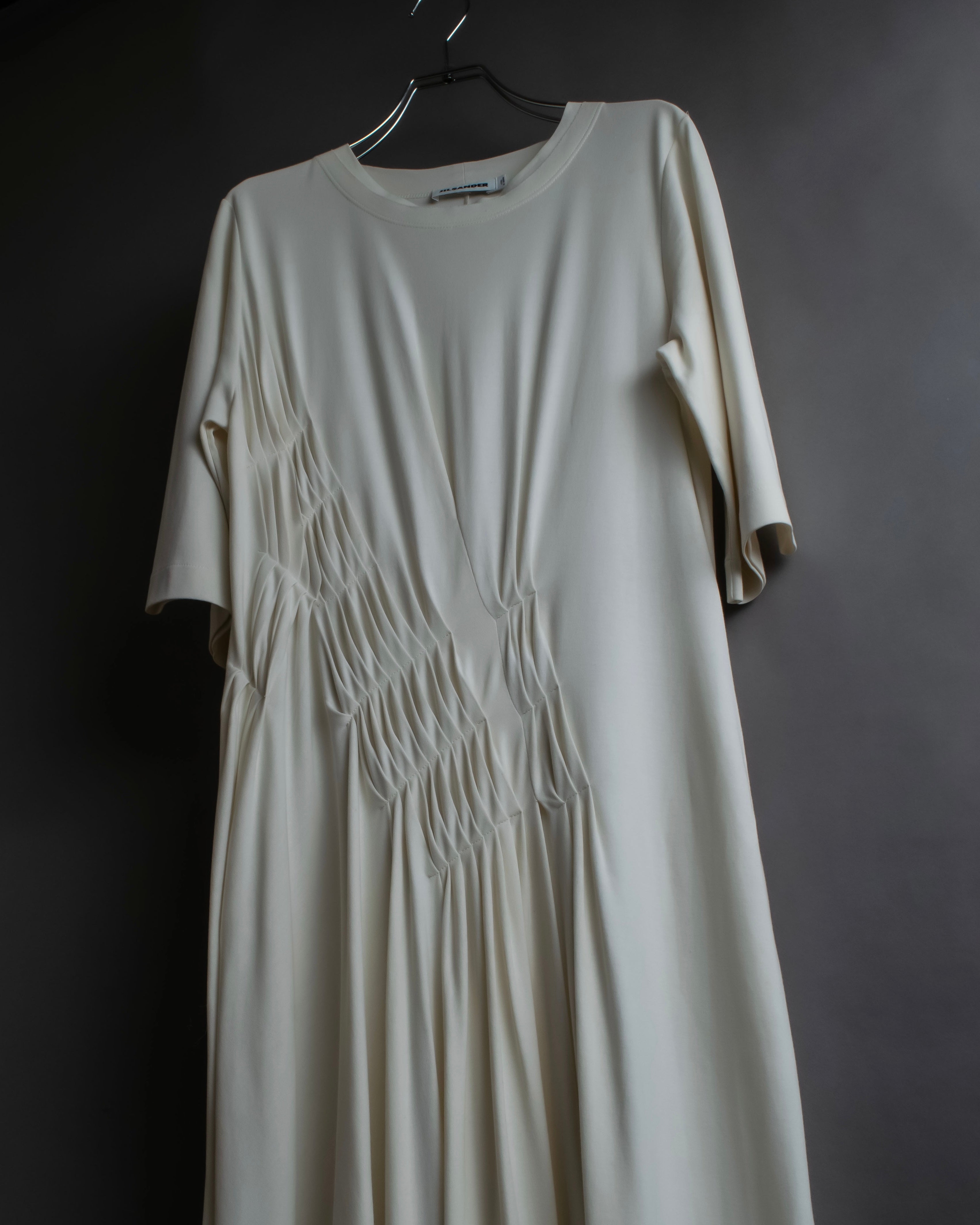 "JIL SANDER" Asymmetrical tuck gather detail long dress