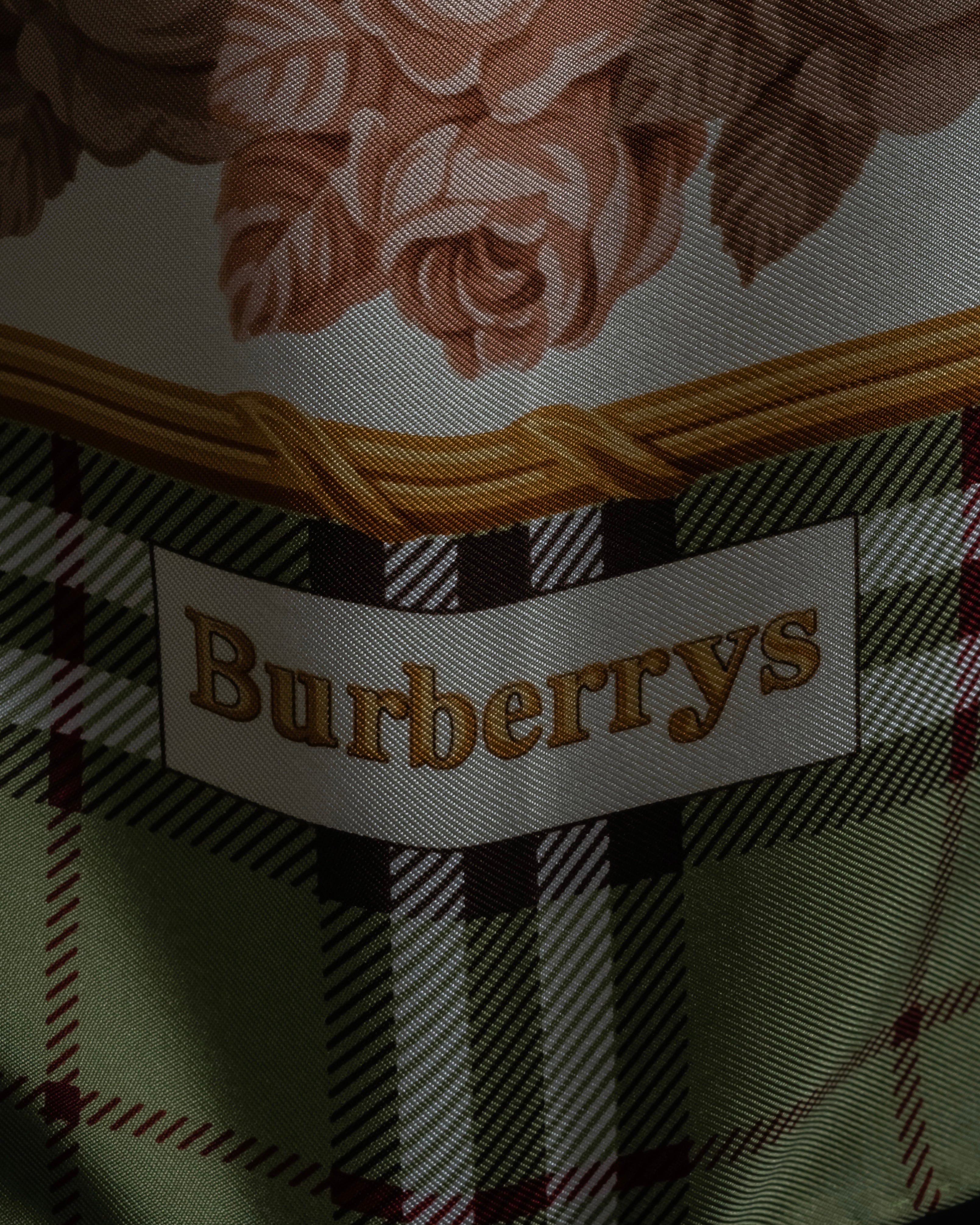 "BURBERRYS" Rose motif layered check pattern silk scarf