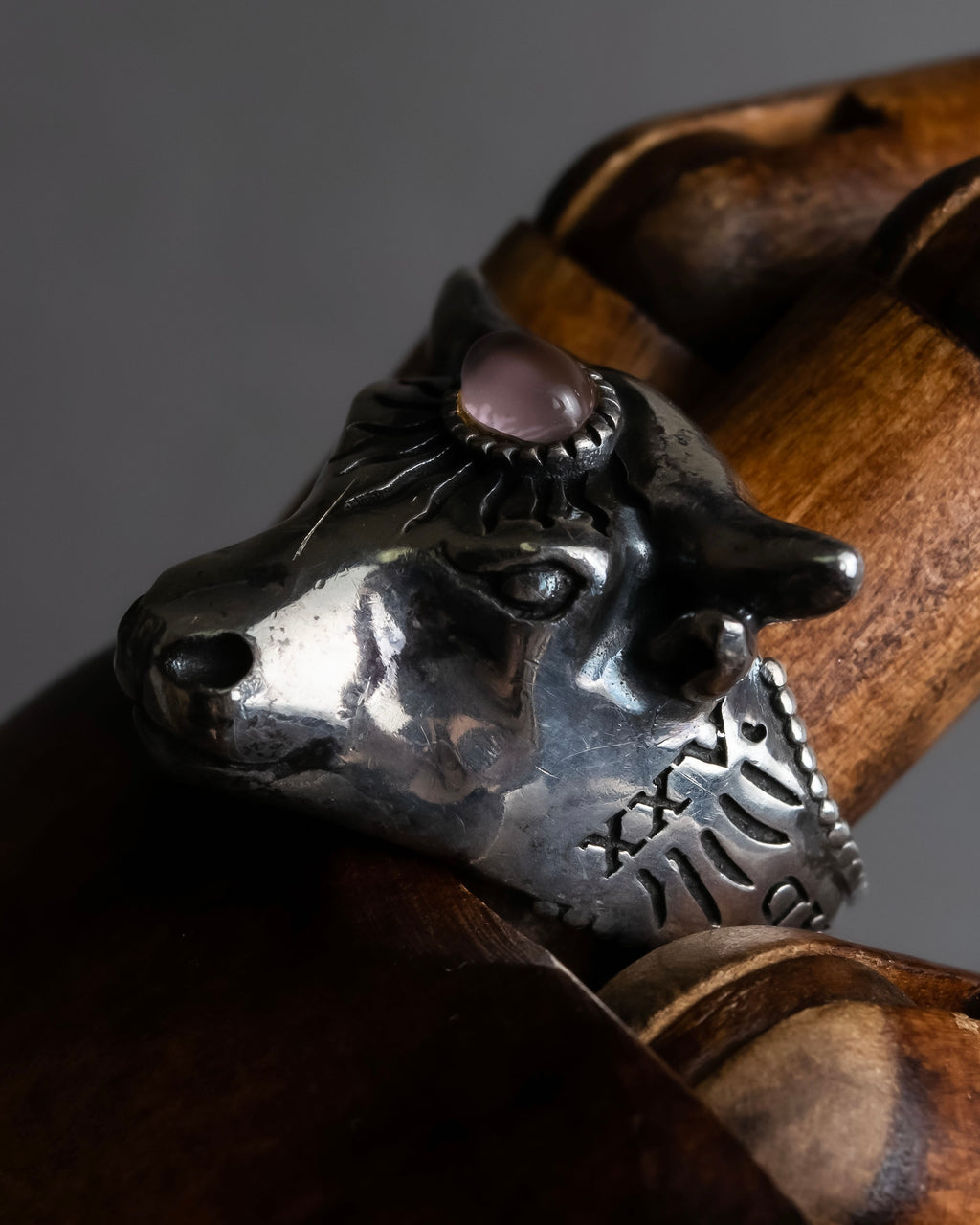 "GUCCI" Anger forest collection silver bullhead motif ring