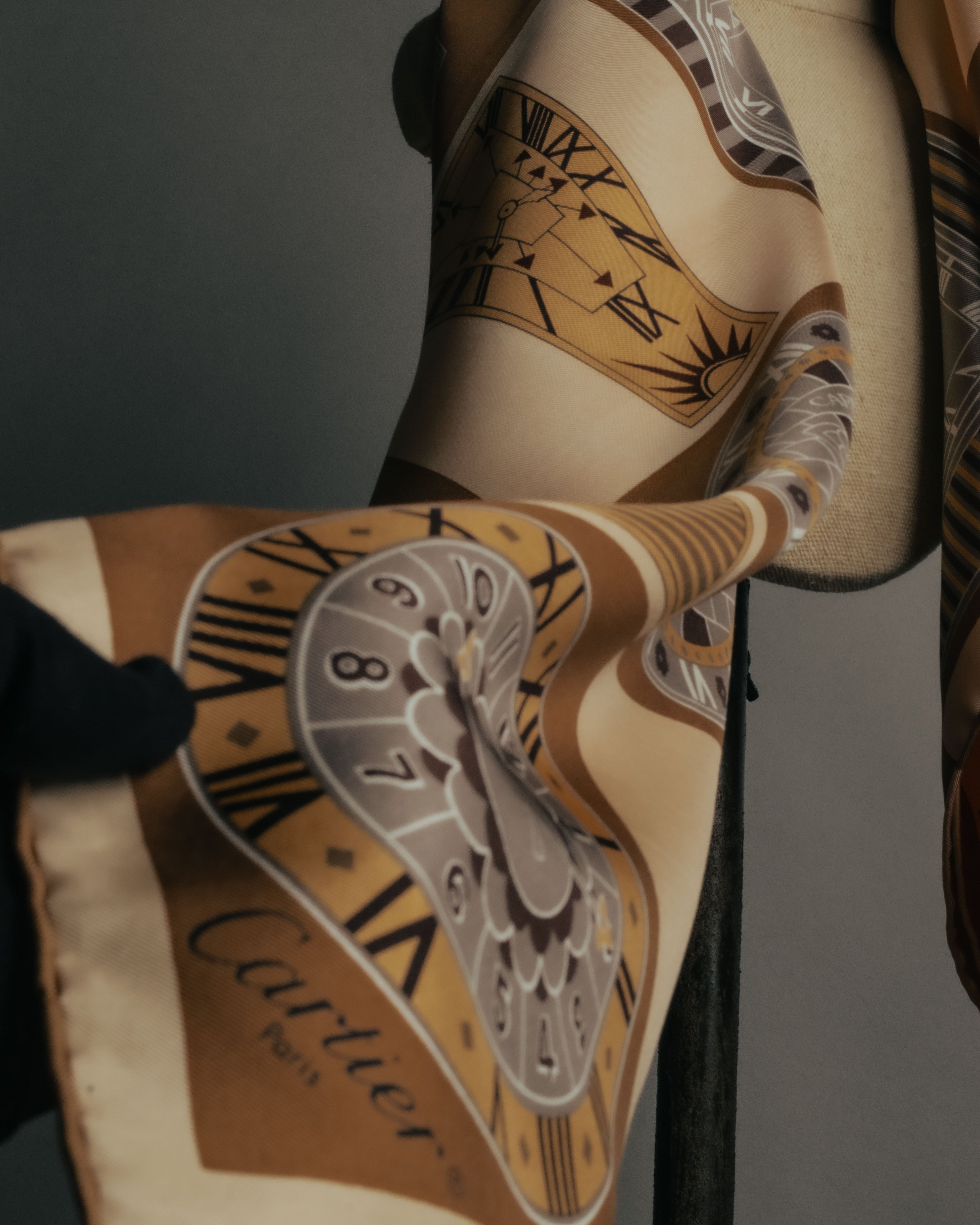 “Cartier“ 80’s-90’s Timepiece motif silk scarf