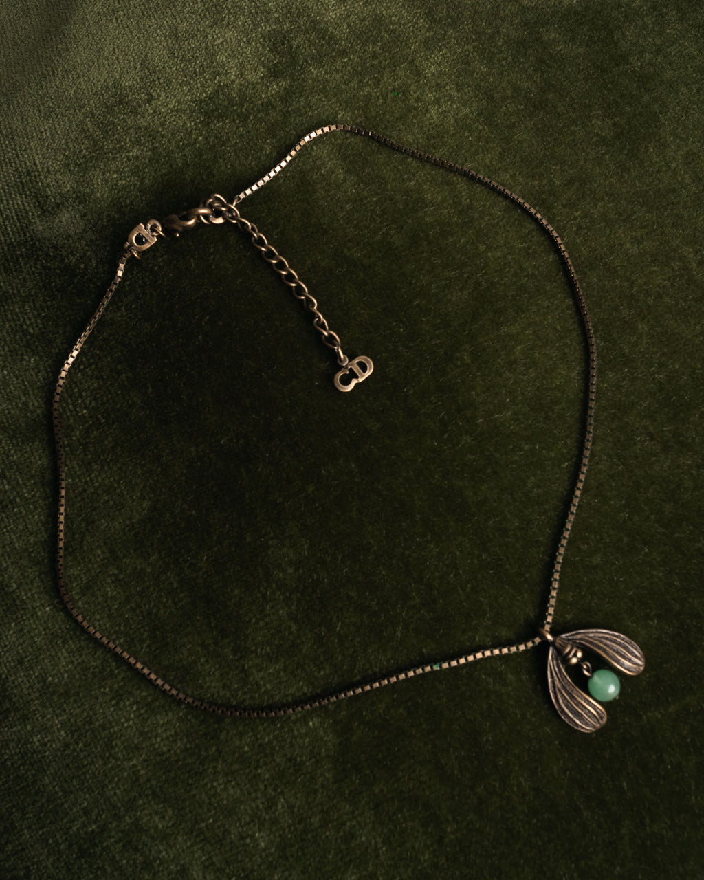 “Christian Dior” 90’s-00’s Antique gold botanical pendant necklace