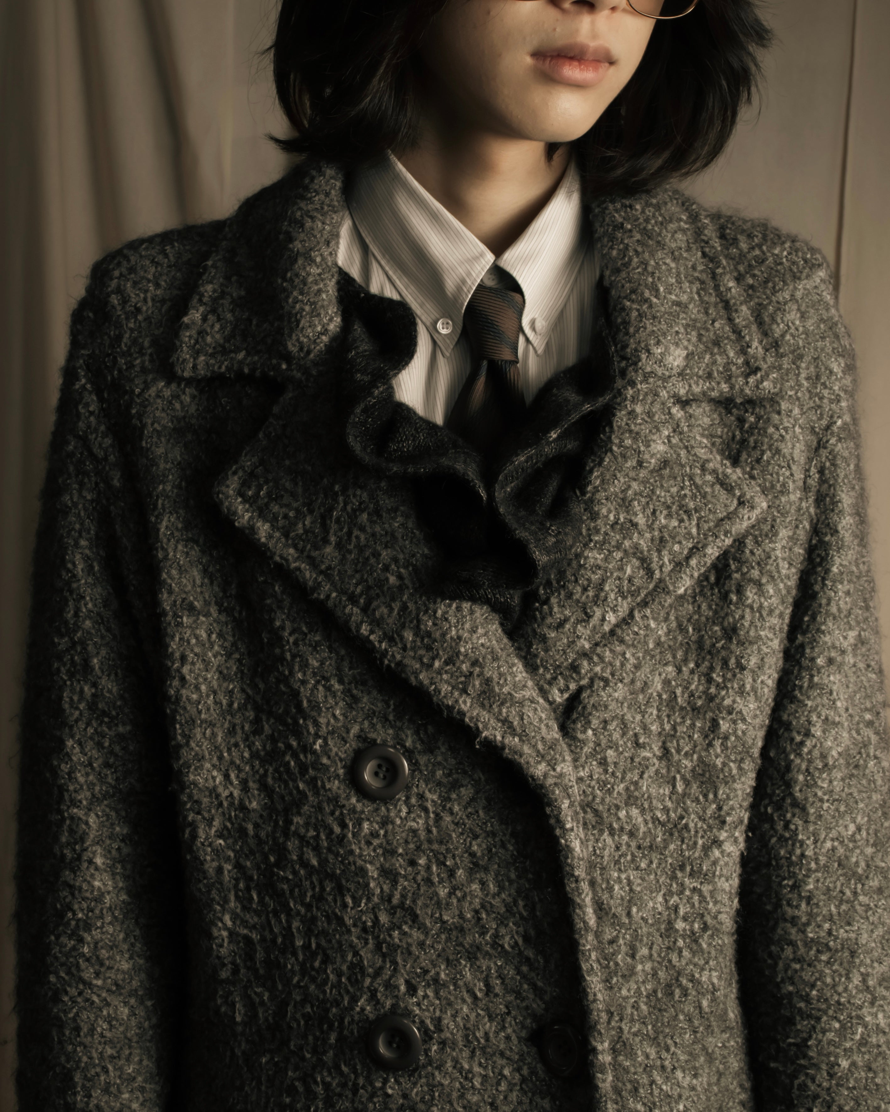 "YVES SAINT LAURENT" Double breasted belted brushedmaxi length chester coat