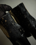 "CHANEL" Gold particle design pony leather heel boots