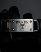"PRADA" Logo engraved metal plate design leather bracelet