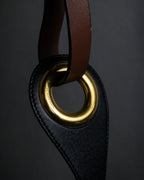 "BURBERRY" Gold circle metal design waist mark leather belt