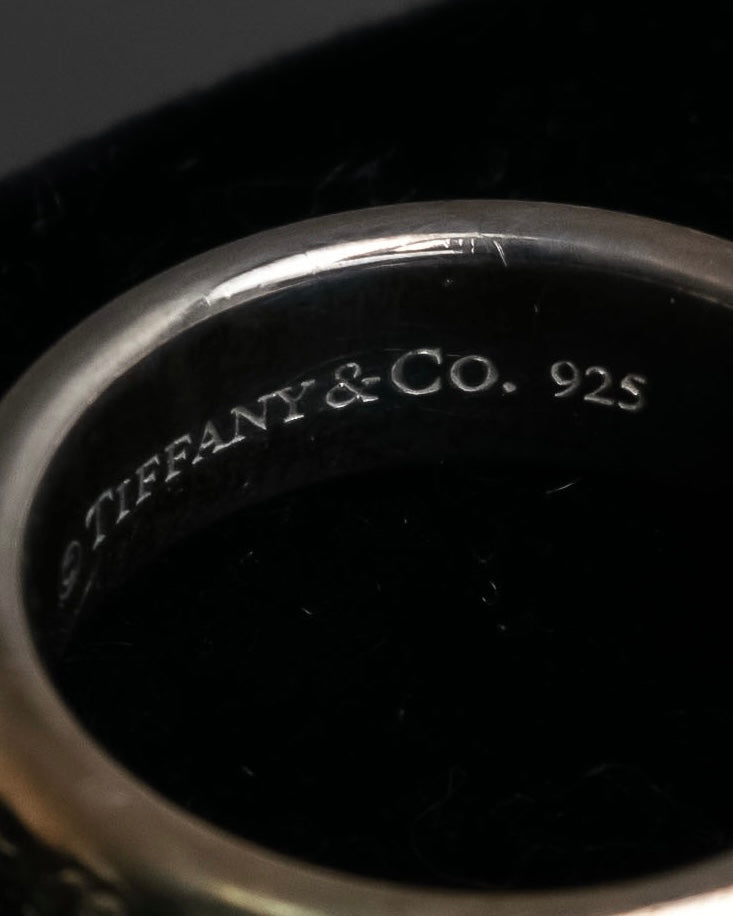 "Tiffany&Co" Notes series cursive logo engraved silver ring