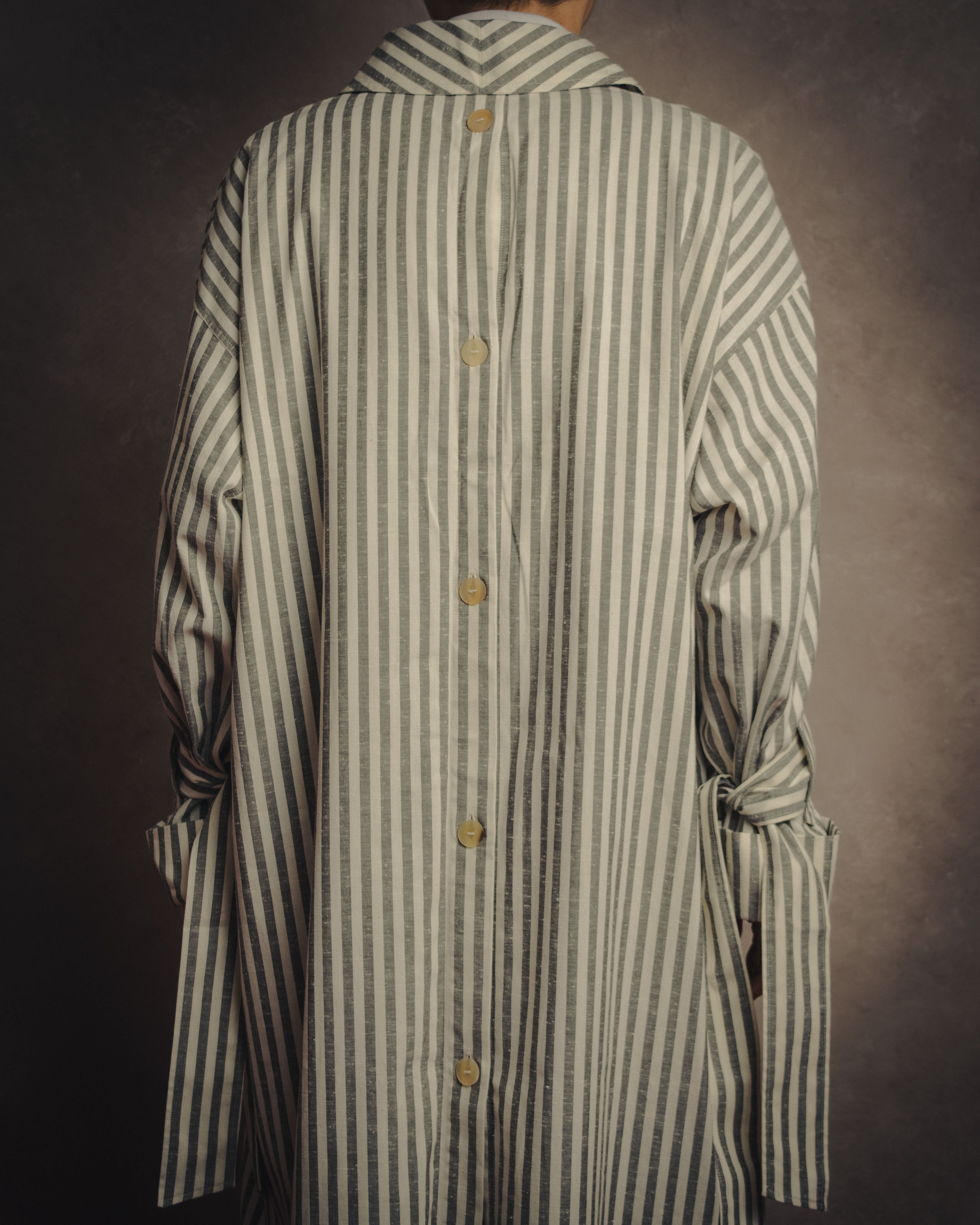 -SPECIAL- “LOEWE” 2010’s striped ribbon sleeve long gown coat