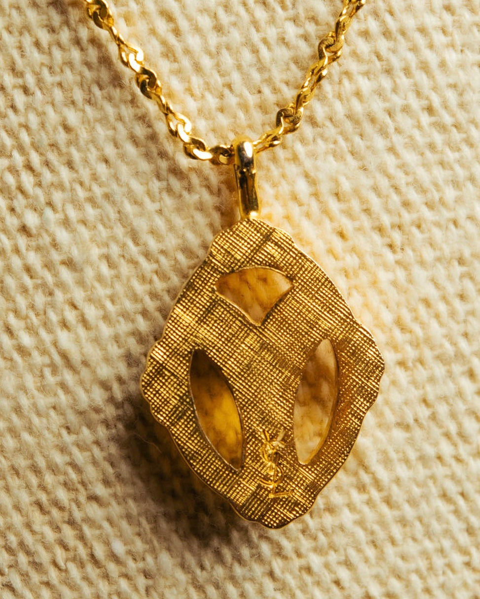 "Yves Saint Laurent" 80's-90's Gold tone rhinestone pendant necklace
