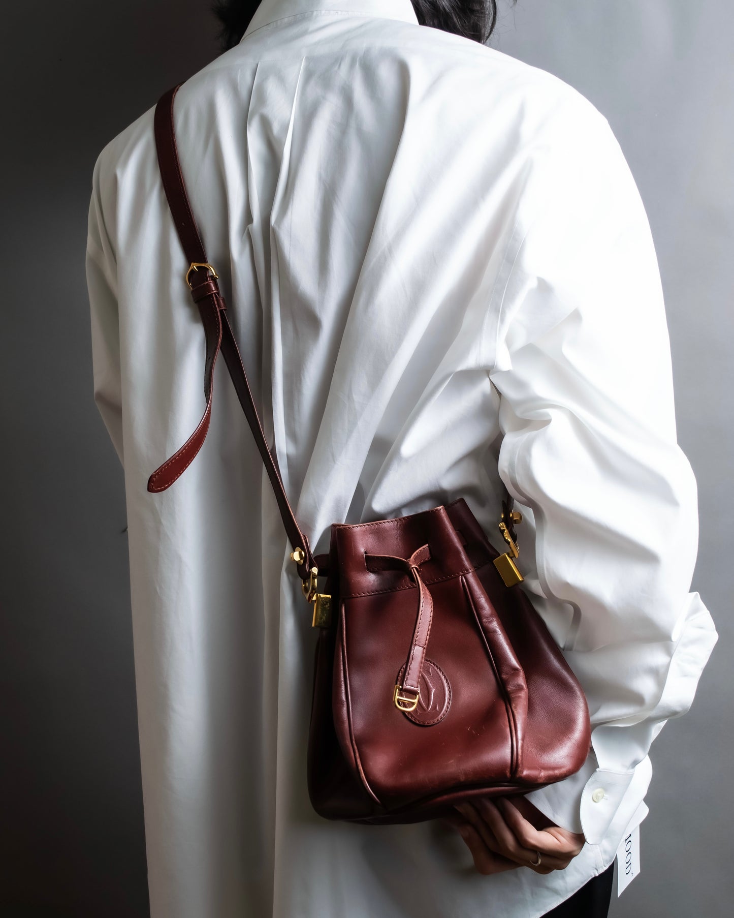 "Cartier" Drawstring design bordeaux color shoulder bag