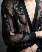 "HERMES" Embroidered design see through cardigan