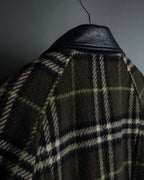 "BURBERRY" Leather switching design check tweed coat