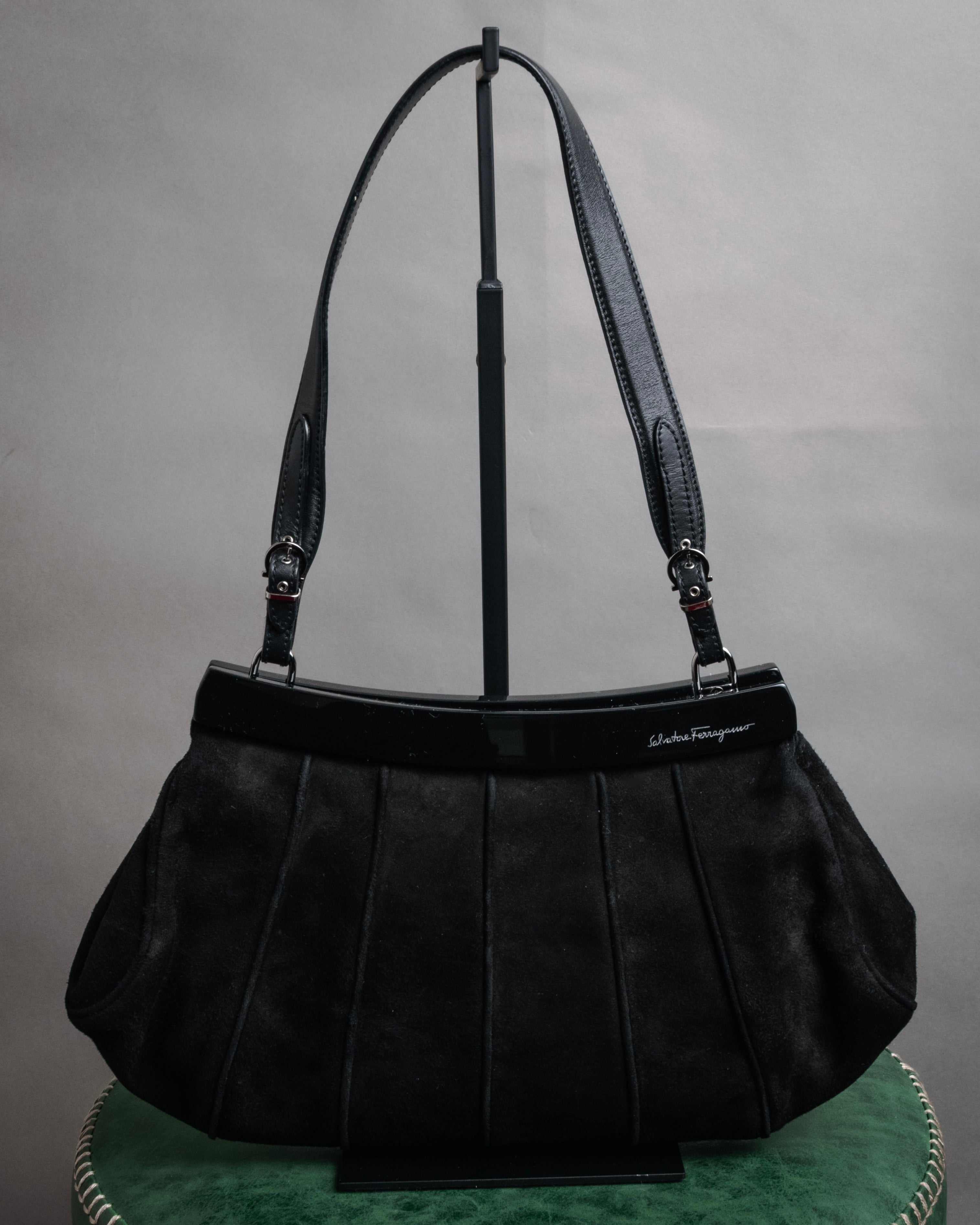 “Salvatore Ferragamo” 90’s-00’s Sculptural suede frame bag