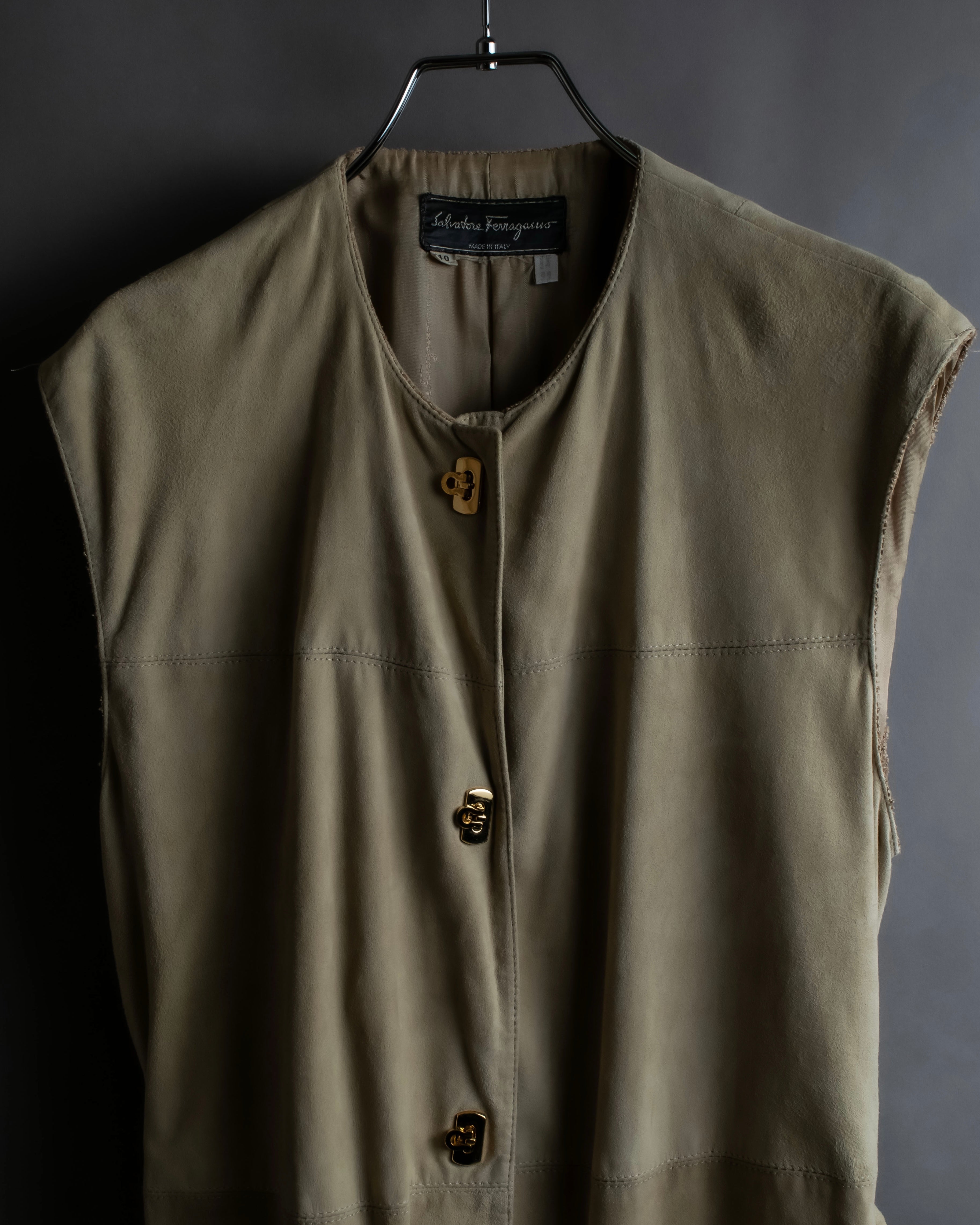 "Salvatore Ferragamo" Belted suede sleeveless dress