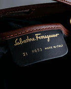 "Salvatore Ferragamo" Half-moon shaped Bordeaux color leather shoulder bag
