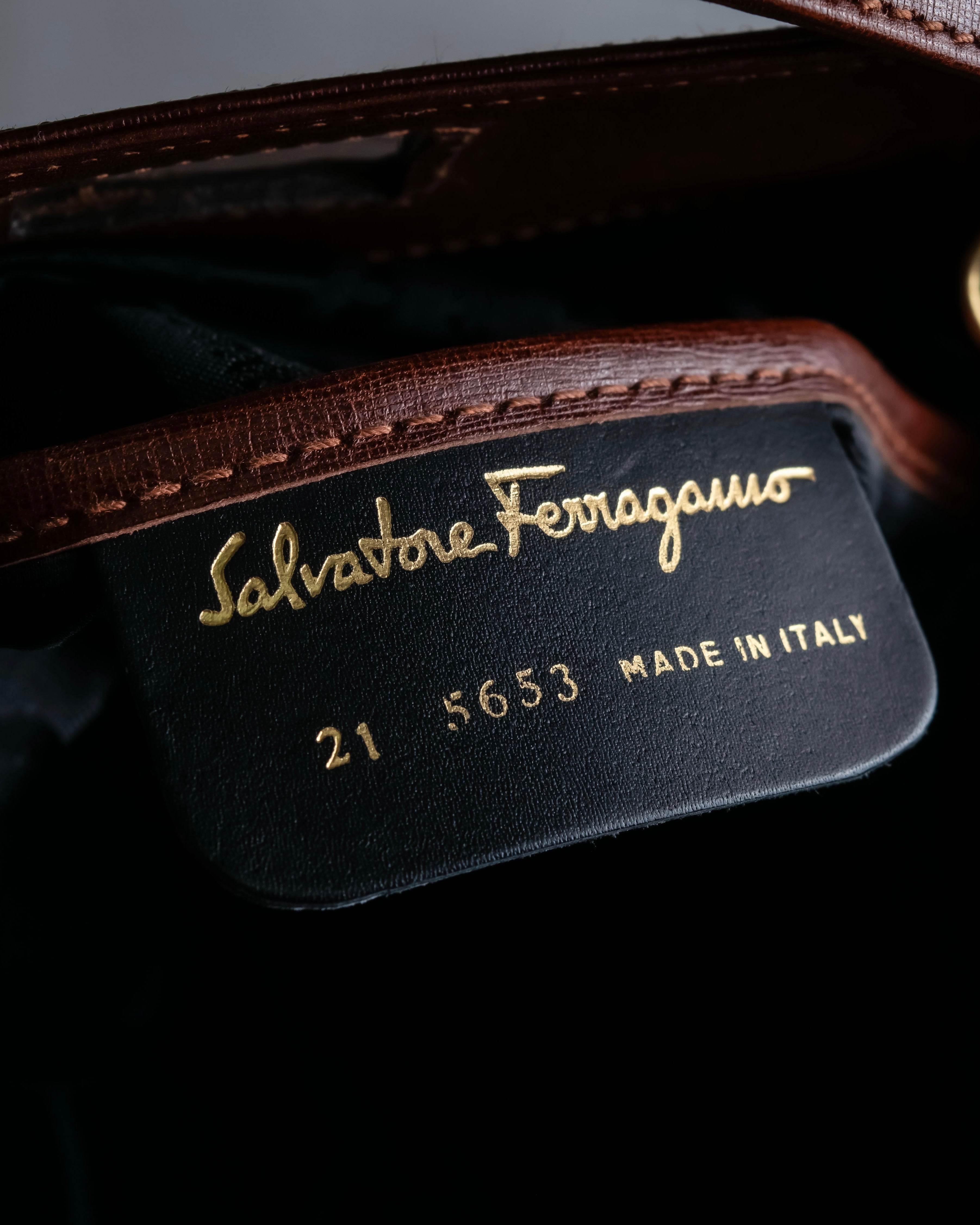 "Salvatore Ferragamo" Half-moon shaped Bordeaux color leather shoulder bag