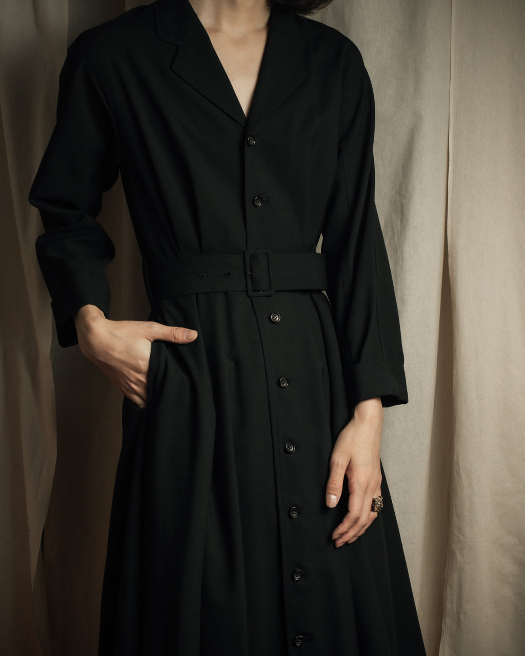 "tricot COMME des GARCONS" 90's Tailored collar belted long dress