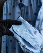 "GUCCI" Michele period elephant pattern sax blue color shirt