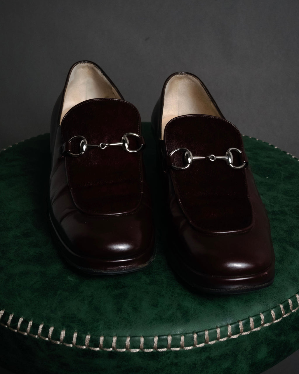 "GUCCI" 90’s-00’s Horsebit haircalf panel loafers