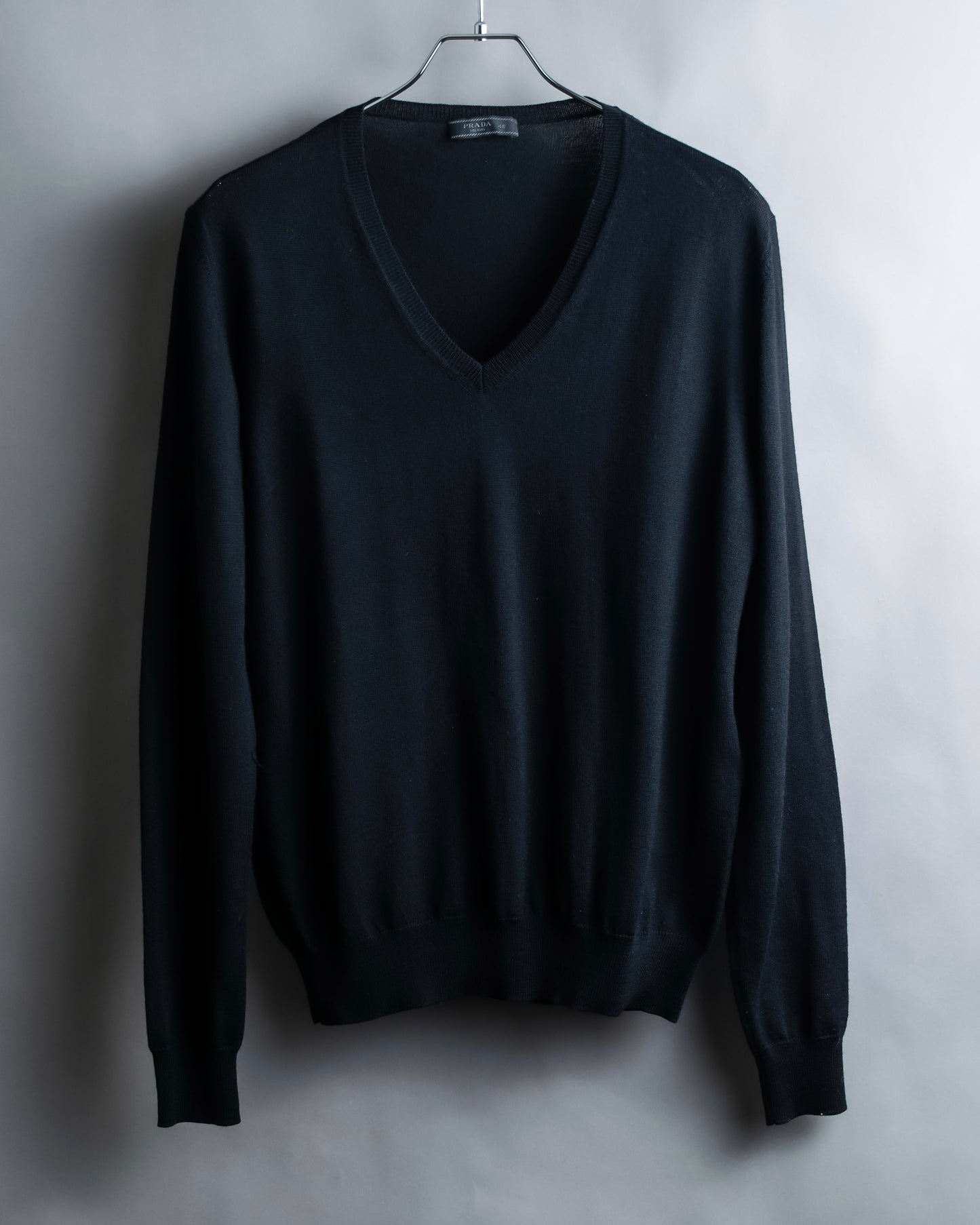 "PRADA" V-neck relaxed wool high gauge knit pullover