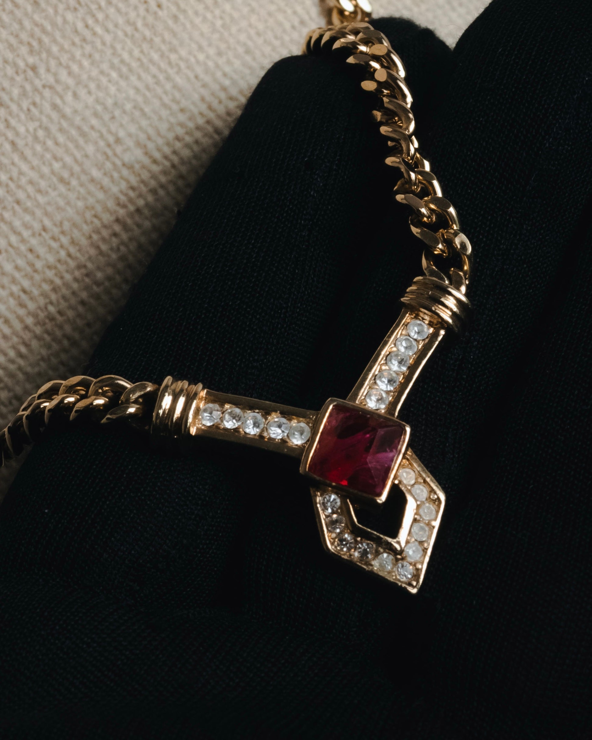 "Christian Dior" Geometric Y-link crystal pendant necklace