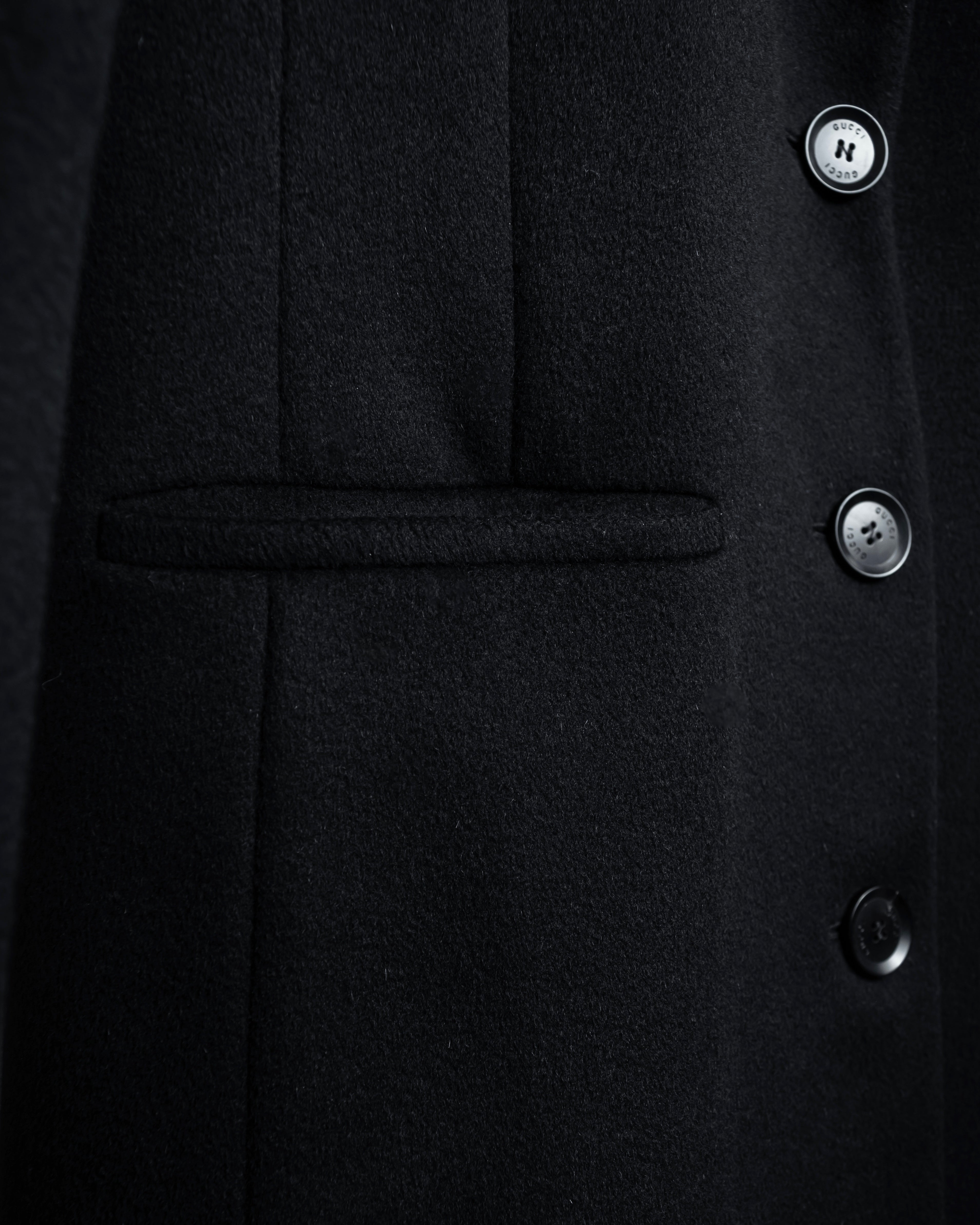 "GUCCI" Michele period solid black wool tailored coat