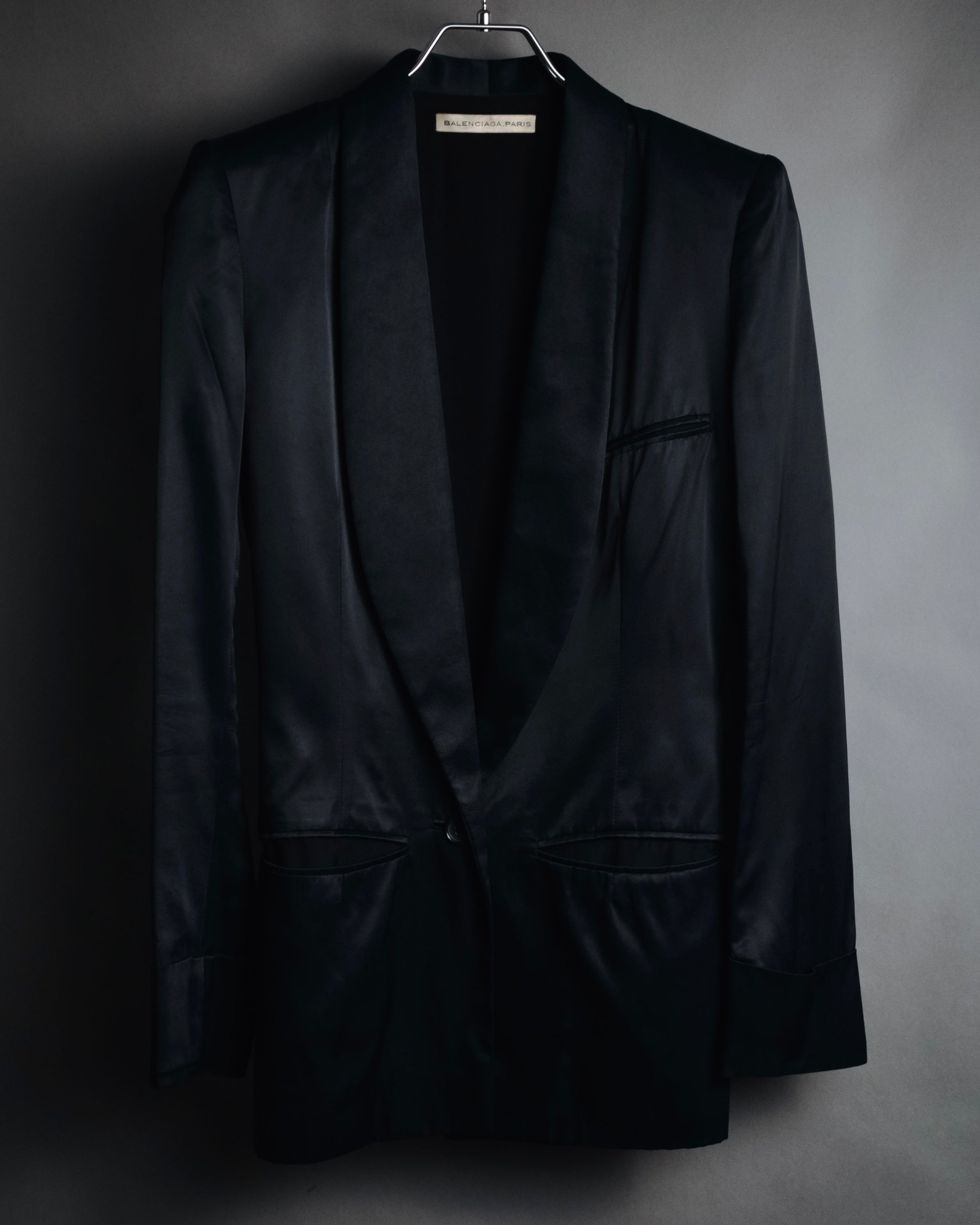 "BALENCIAGA.PARIS" 2008-2009 Sculptural satin shawl collar tuxedo jacket
