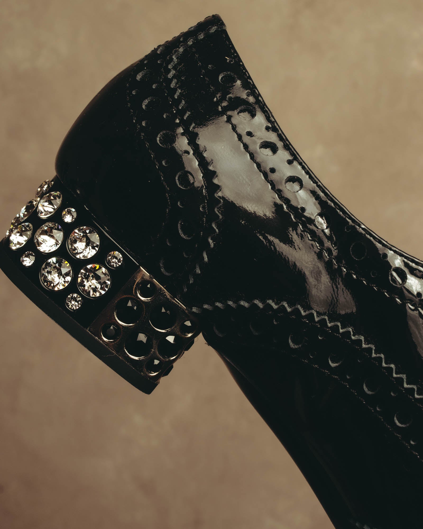 -SPECIAL- “Miu Miu” 2010’s Crystal embellished heel patent leather brogue shoes