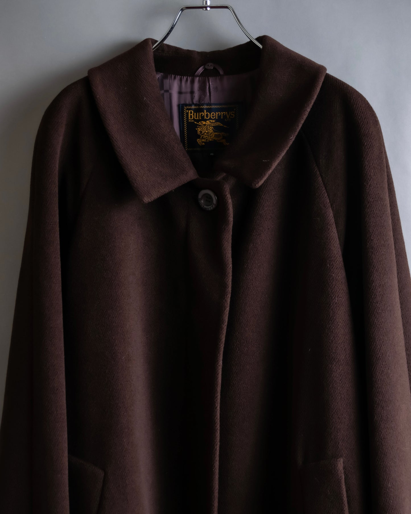 "BURBERRYS" Fly front deep brown soutien collar super long coat