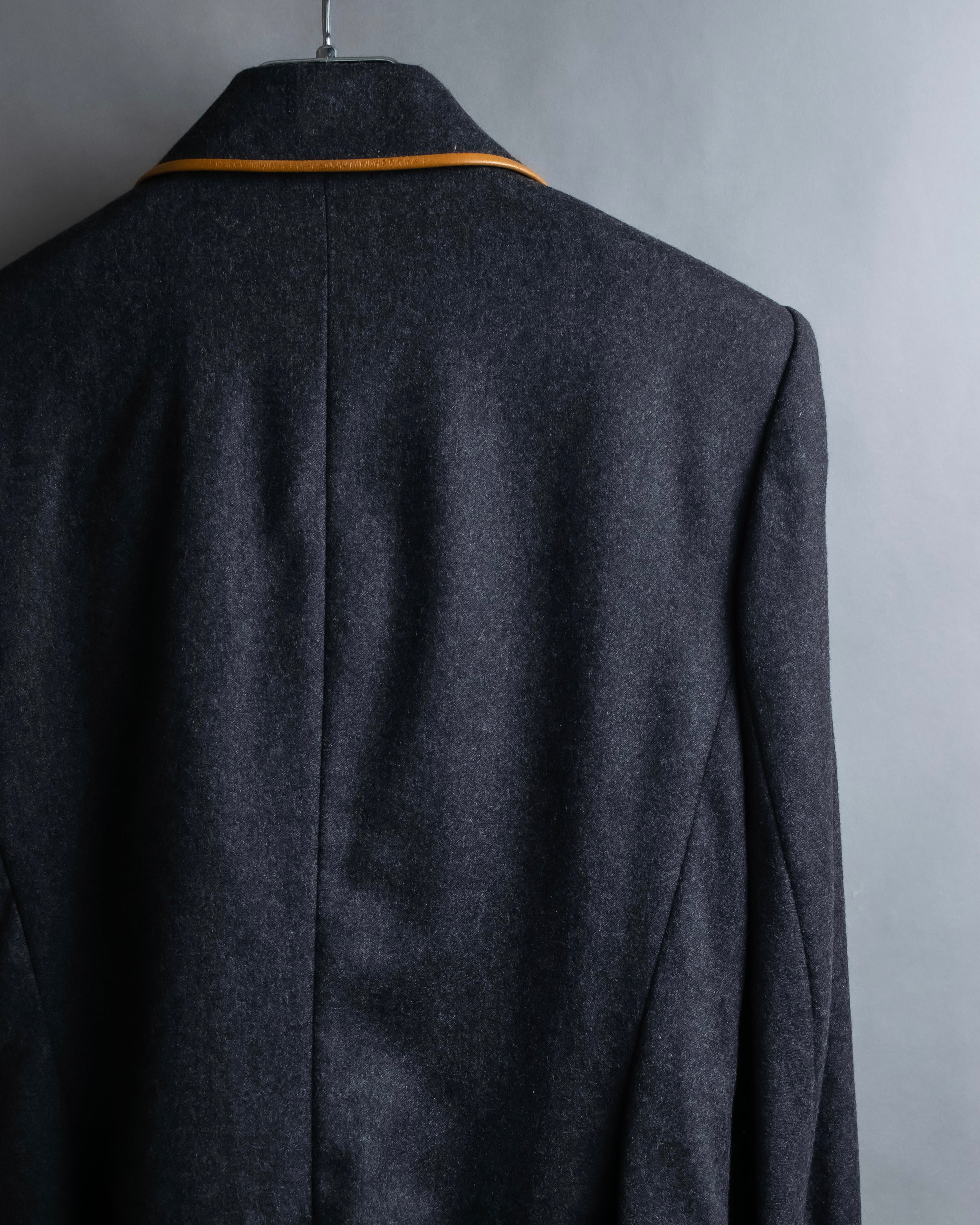 "HERMES" Vintage leather piping design belted tailored jacket