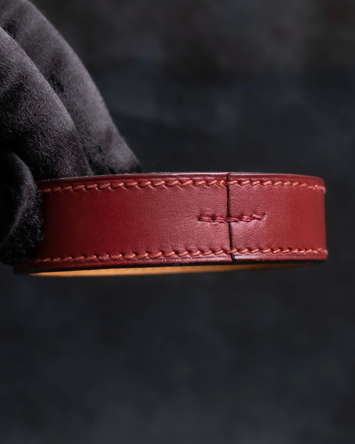 "HERMES" Margiela period burgundy leather bracelet