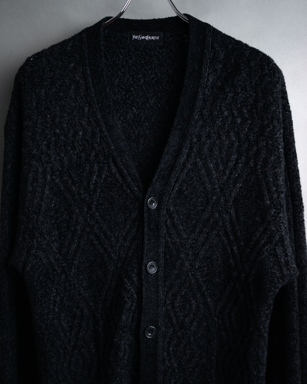 “Yves Saint Laurent” 90’s Textured diamond pattern cardigan