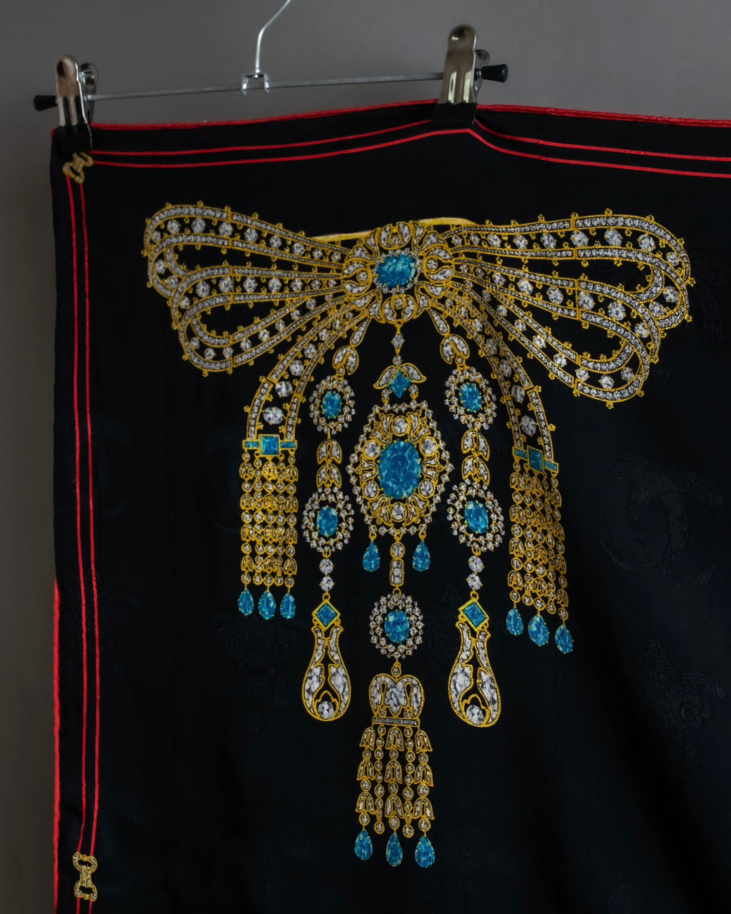 "Cartier" Gemstone brooch motif silk square scarf