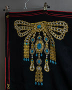 "Cartier" Gemstone brooch motif silk square scarf